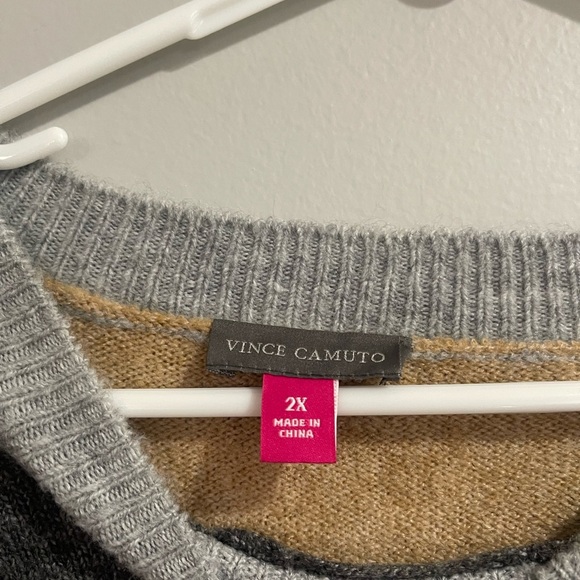VINCE CAMUTO Sweater Top Long Sleeve Gray, Tan Multicolored - Picture 5 of 5